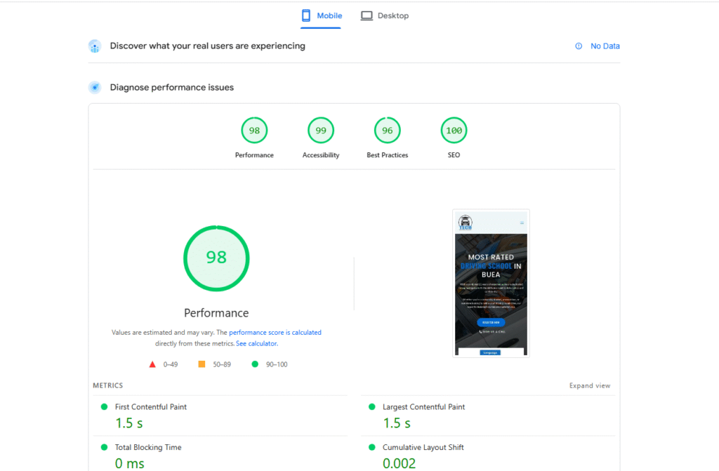 tech driving school speed test